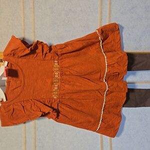 Girl's Issac Mizrahi Rust Orange Ruffle Dress with Brown Leggings